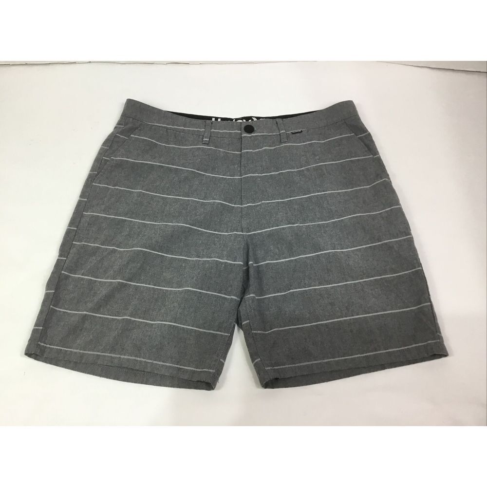 Hurley Gray Striped Shorts Golf Casual Mens Size‎ 34 flat front pockets zip up